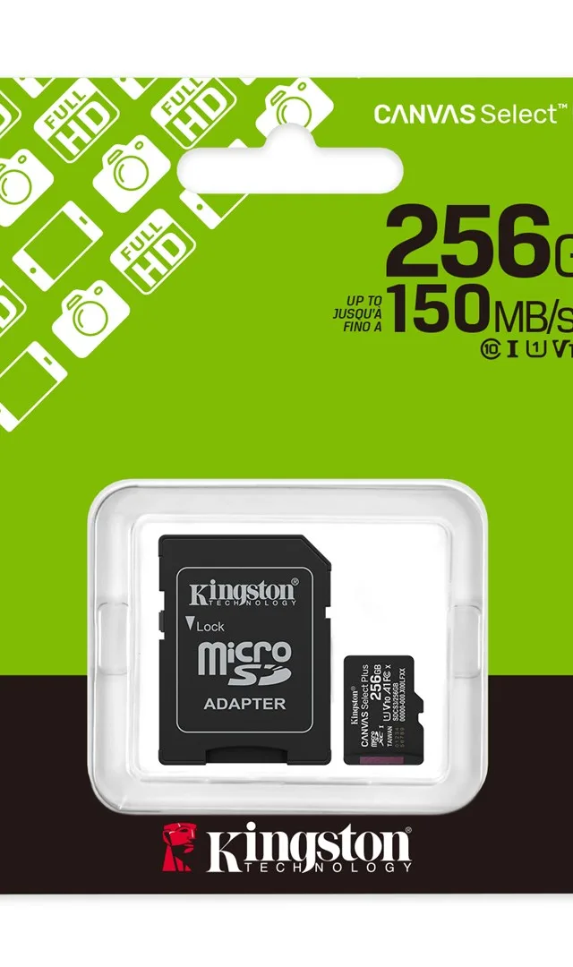 Kingston Technology 256GB microSDXC Canvas Select Plus Gen3 150MB/s A1 Card + Adapter