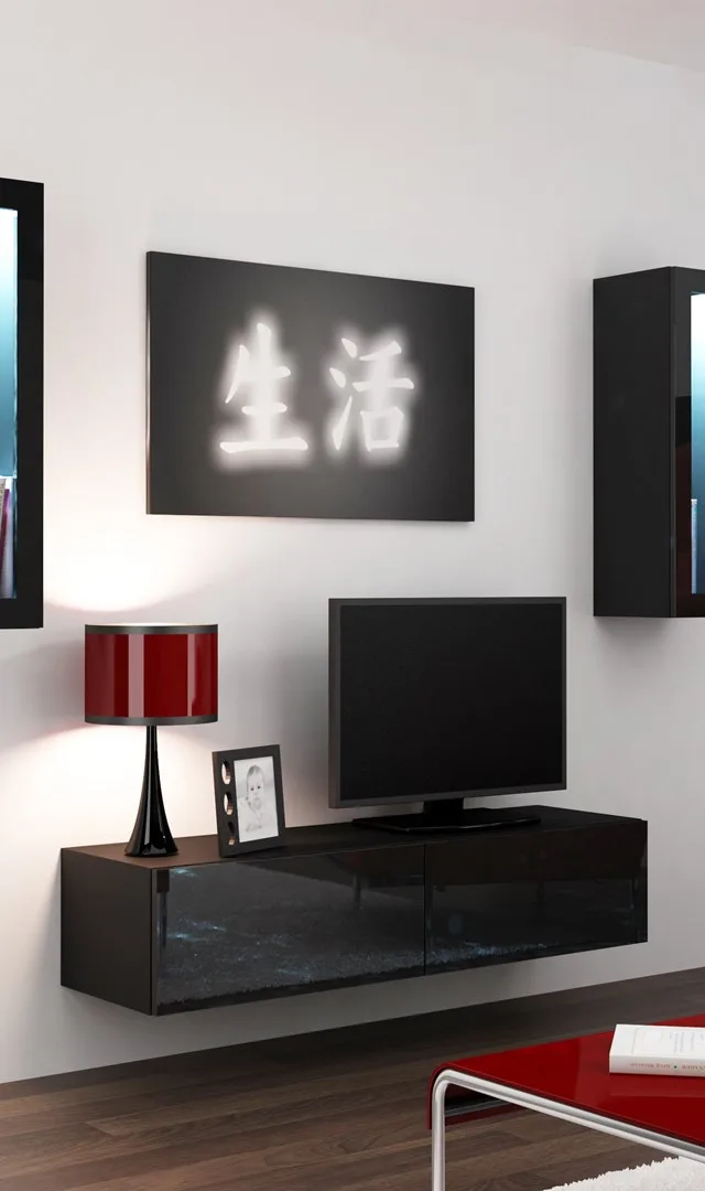 Cama Living Room Cabinet Set VIGO 8 Black/Black Gloss
