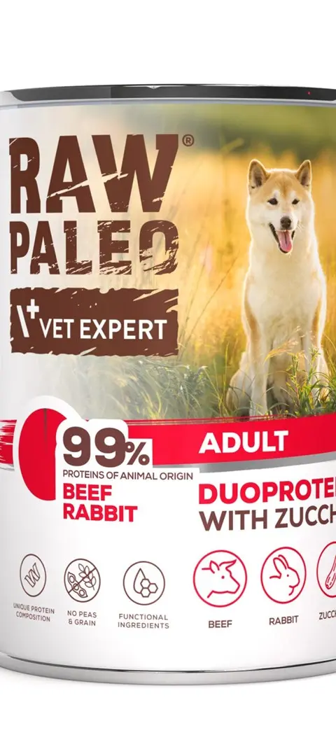 VETEXPERT Raw Paleo Duoprotein Beef Rabbit Adult - Wet Dog Food - 400g