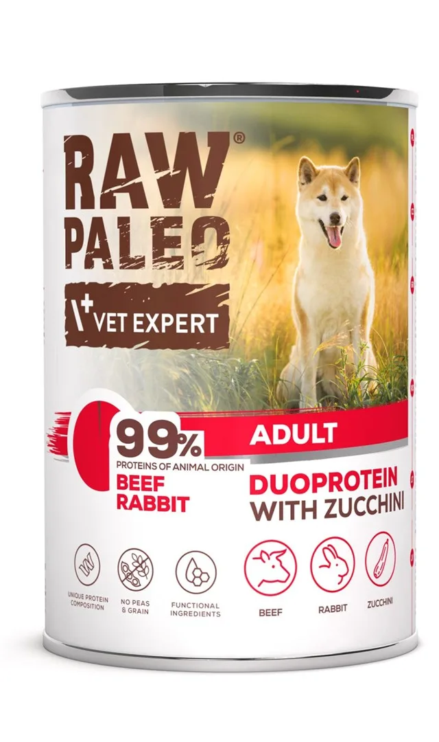 VETEXPERT Raw Paleo Duoprotein Beef Rabbit Adult - Wet Dog Food - 400g