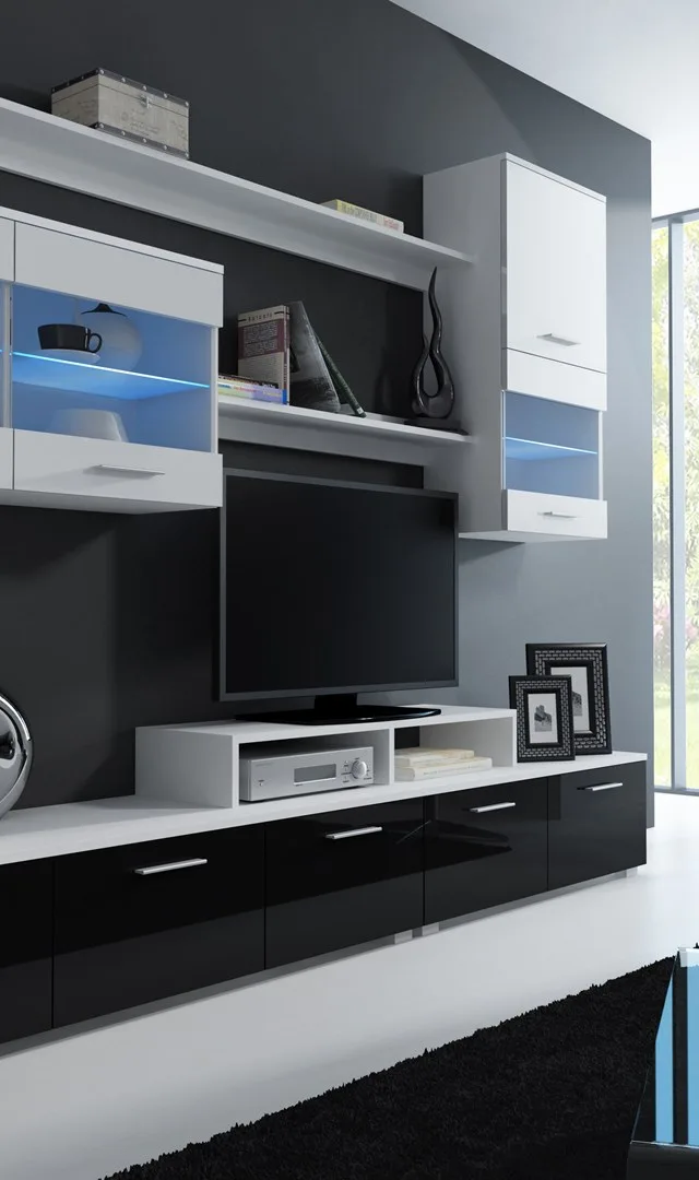 Cama Storage Cabinets Set LOGO II 250/42/190 White/White Black Gloss