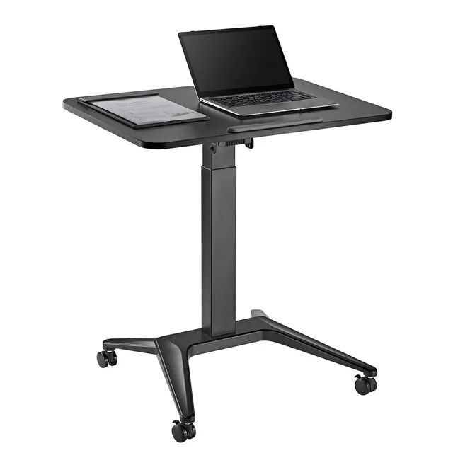 Maclean MC-453 B Mobile Laptop Desk With Pneumatic Height Adjustment Laptop Table With Wheels 80 X 52 Cm Max. 8 Kg Height Adjustable Max. 109 Cm (Black)
