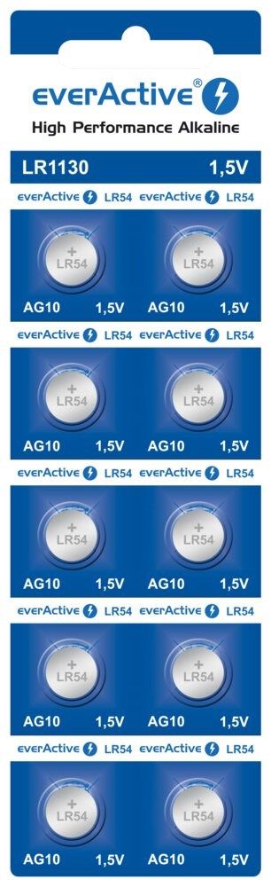 Mini Alkaline Batteries EverActive G10 LR1130 LR54 10 Pcs