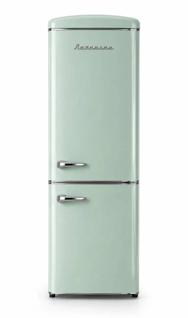 Ravanson LKK-315RM Retro Fridge 597 mm x 707 mm x 1943 mm | 315 l | Total No Frost | Energy Class E | mint