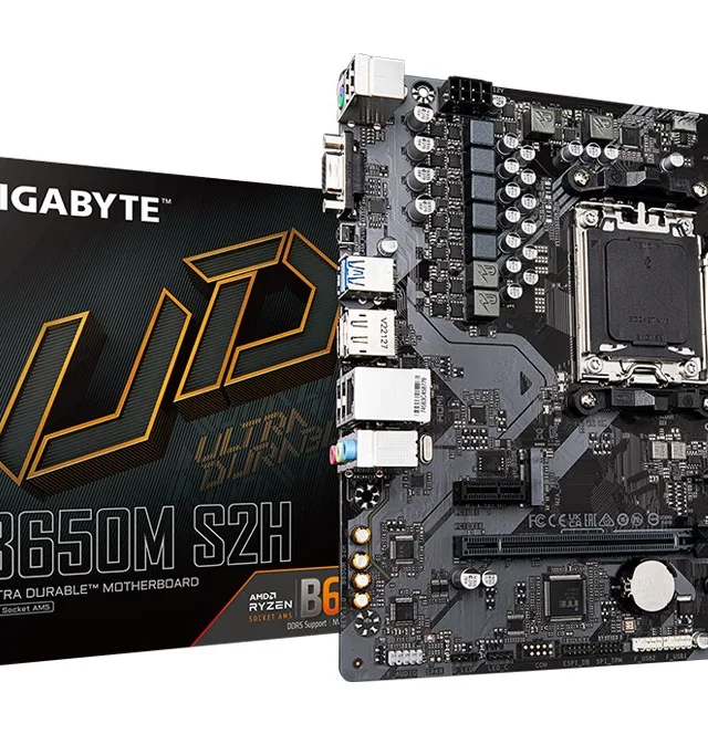 GIGABYTE B650M S2H Motherboard - AMD Ryzen 9000 Series CPUs, 5+2+2 Phases VRM, up to 6400MHz DDR5 (OC), 1xPCIe 4.0 M.2, GbE LAN, USB 3.2 Gen 1