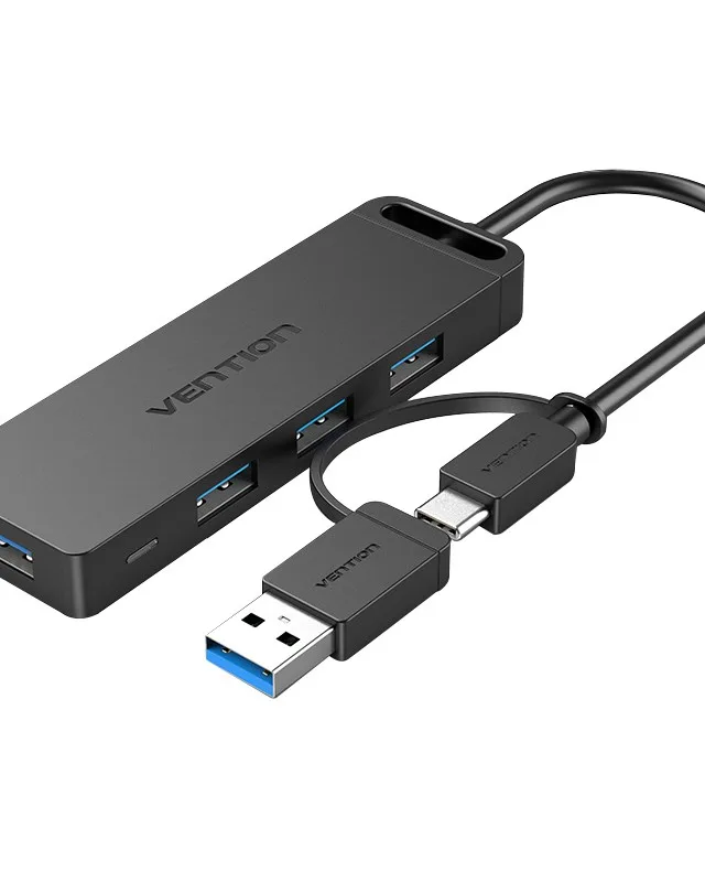 Vention 4-Port USB 3.0 Hub with USB-C & USB 3.0 2-in-1 Interface and Power Supply 0.15M ABS Type