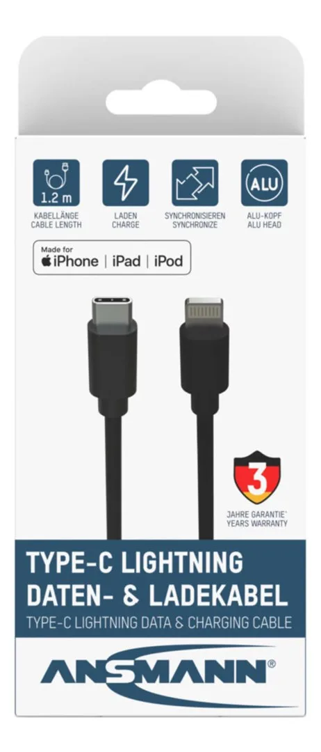 Kabel USB-C/Lightning ANSMANN 1.2m czarny