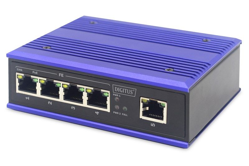 Digitus 4 port Fast Ethernet network PoE switch, industrial, unmanaged, 1 RJ45 uplink