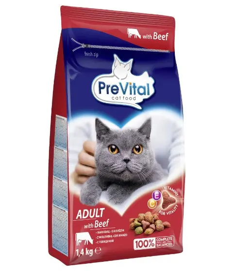 PREVITAL Cat Food Adult With Beef - Dry Cat Food - 1.4 Kg