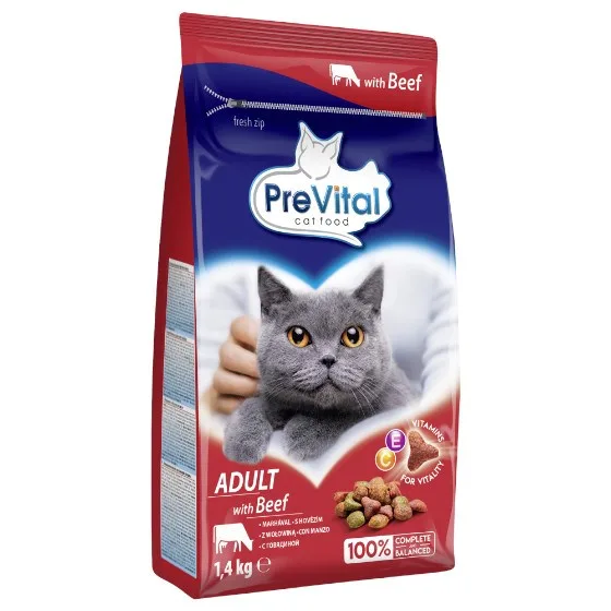PREVITAL Cat Food Adult With Beef - Dry Cat Food - 1.4 Kg