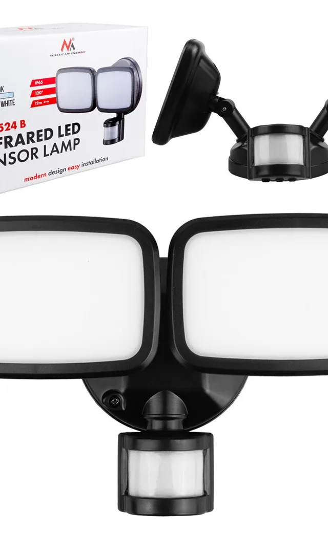 Maclean LED Wall Lamp With PIR Sensor 20W 1500lm IP65 Neutral White 4000K Black MCE524 B