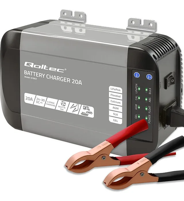 Qoltec Smart Monolith Battery Charger For LiFePO4 AGM GEL SLA Batteries 20A 24V