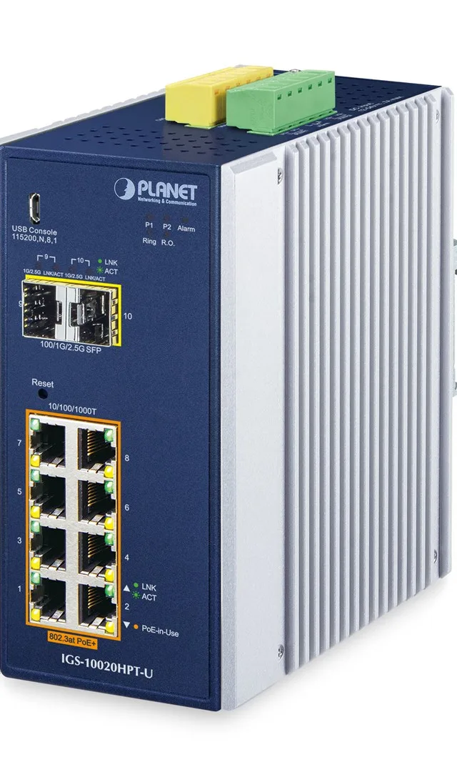 PLANET DIN-Rail L2+/L3 Manageable Managed L2+ Gigabit Ethernet (10/100/1000) Power over Ethernet (PoE) Aluminium, Blue