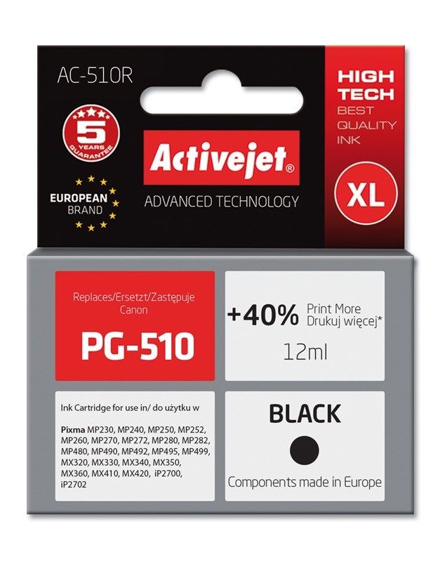 Activejet AC-510R ink (replacement for Canon PG-510; Premium; 12 ml; black)