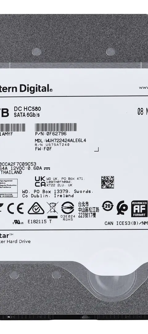 Western Digital Ultrastar DC HC580 internal hard drive 24 TB 7200 RPM 512 MB 3.5" Serial ATA