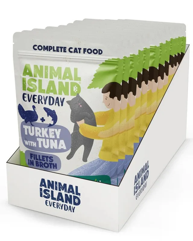 ANIMAL ISLAND Turkey With Tuna Fillets In Broth - Wet Cat Food - 12x85g