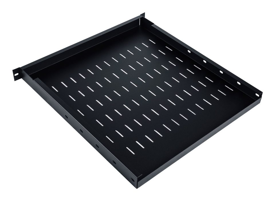 Adjustable shelf 19", 1U, depth 500-900 mm, load capacity 100kg, mounting in 4 points, black, screws in set.