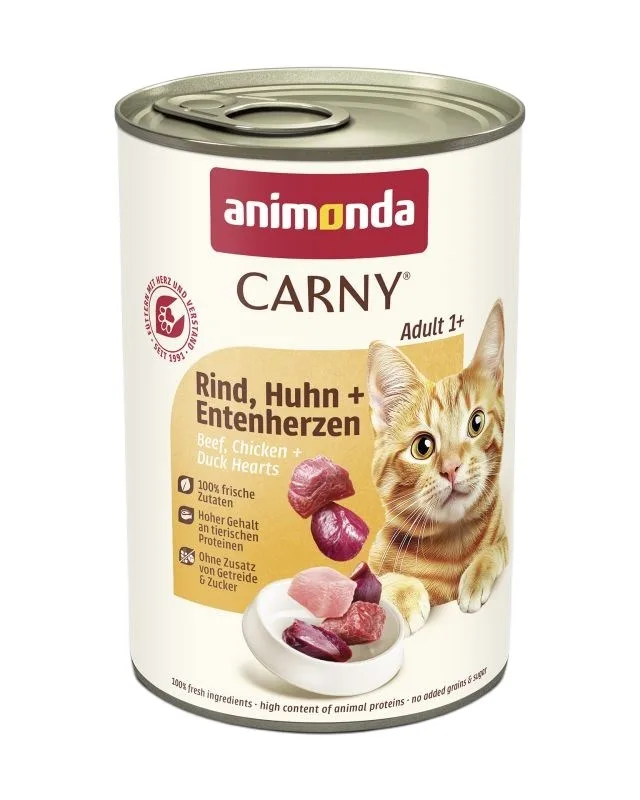 ANIMONDA Carny Adult Beef Chicken And Duck Hearts - Wet Cat Food - 400g