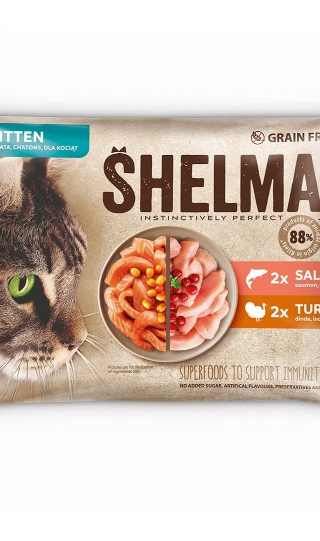 SHELMA Kitten With Salmon And Turkey In Sauce - Wet Cat Food - 4x85g
