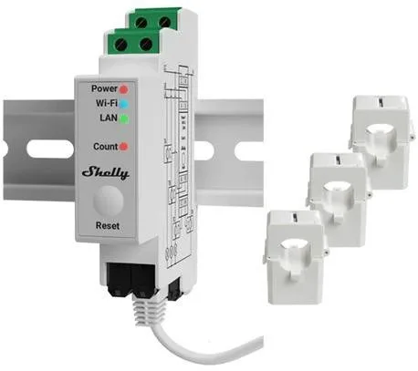 Shelly Hutschiene Pro 3EM 120A V2 StromzäHler Inkl. 3x 120A Klemmen Metering WLAN LAN BT