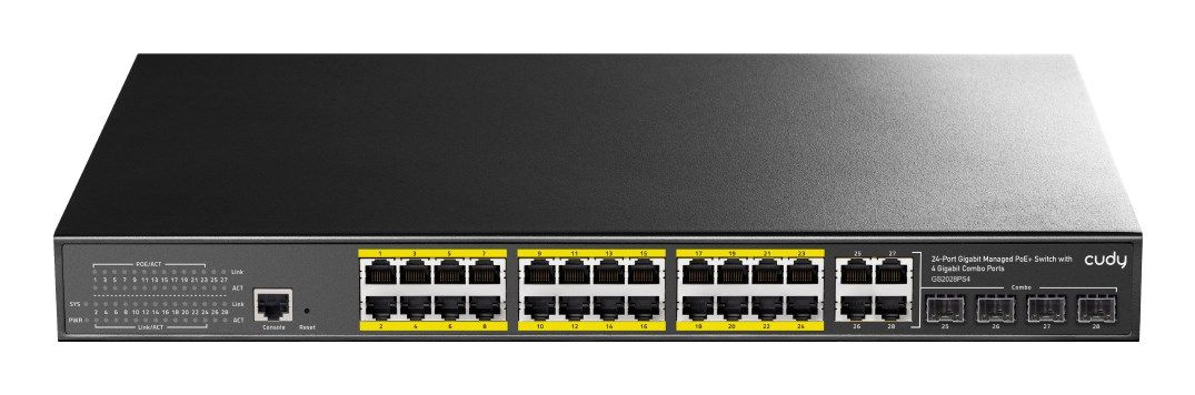 Cudy GS2028PS4 Managed L2 Gigabit Ethernet (10/100/1000) Power over Ethernet (PoE) 1U Black