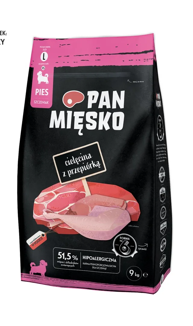 PAN MIĘSKO Veal With Quail L - Dry Food For Puppies - 9kg