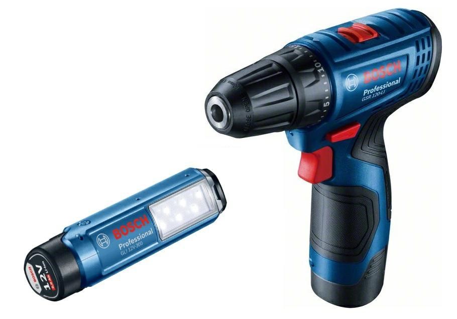 BOSCH. GSR 120-LI 2x2 0Ah 30/14Nm SCREWDRIVER GLI 12V-300 LAMP CASE