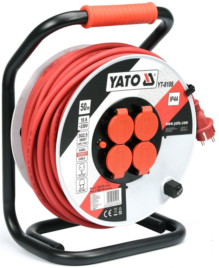 Yato YT-8108 Power Extension 50 M 4 AC Outlet(S) Indoor/Outdoor Black Red White