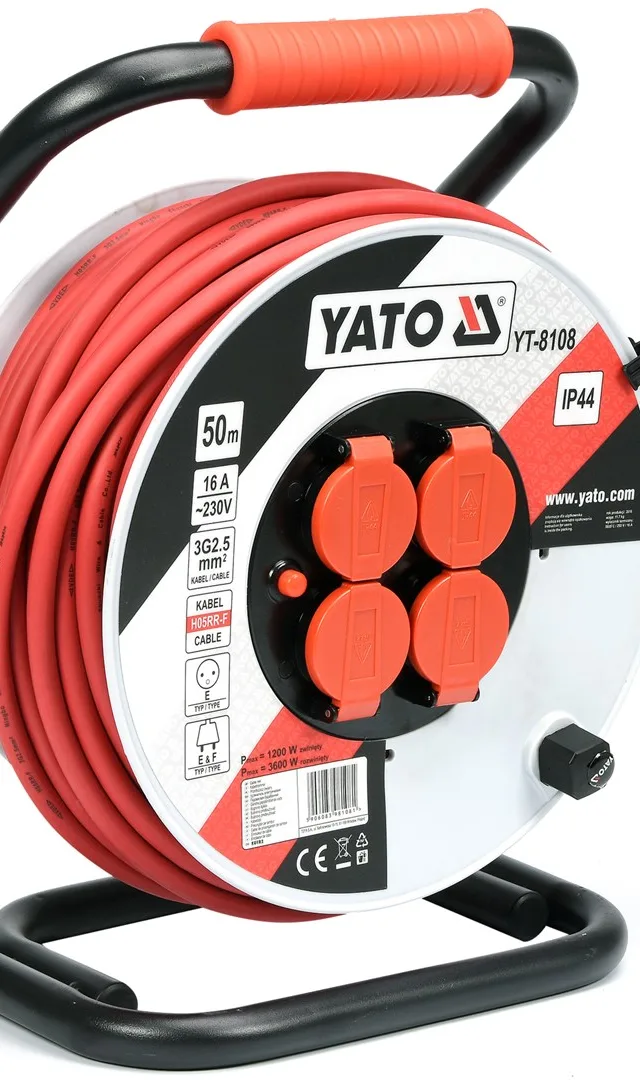 Yato YT-8108 Power Extension 50 M 4 AC Outlet(S) Indoor/Outdoor Black Red White