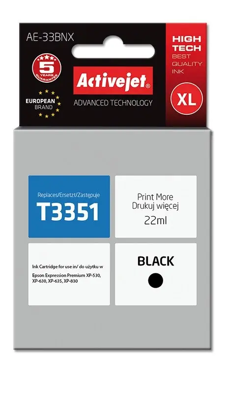 Activejet AE-33BNX ink (replacement for Epson 33XL T3351; Supreme; 22 ml; black)