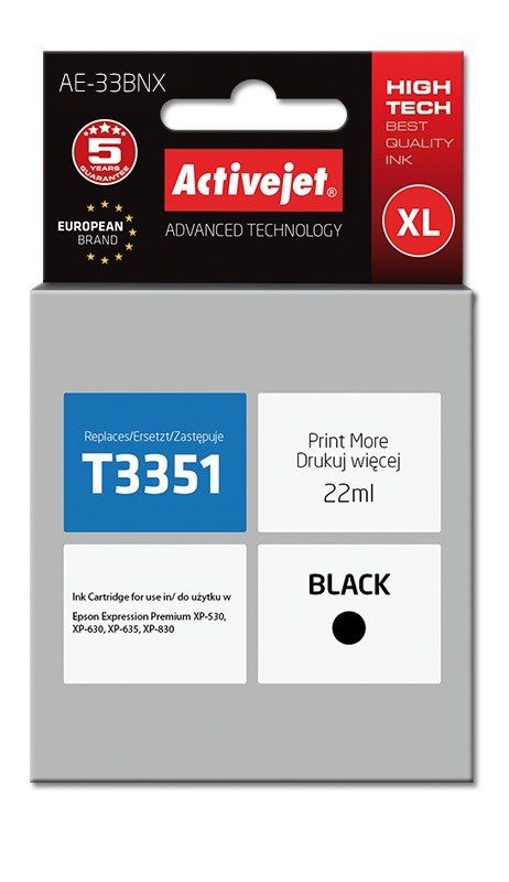 Activejet AE-33BNX ink (replacement for Epson 33XL T3351; Supreme; 22 ml; black)