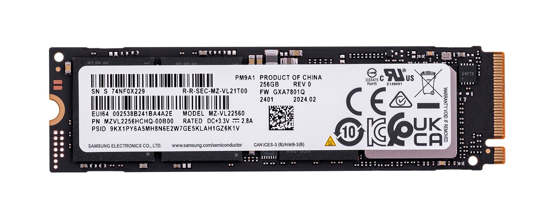 SSD Samsung PM9A1 256GB Nvme PCIe 4.0 M.2 (22x80) MZVL2256HCHQ-00B00