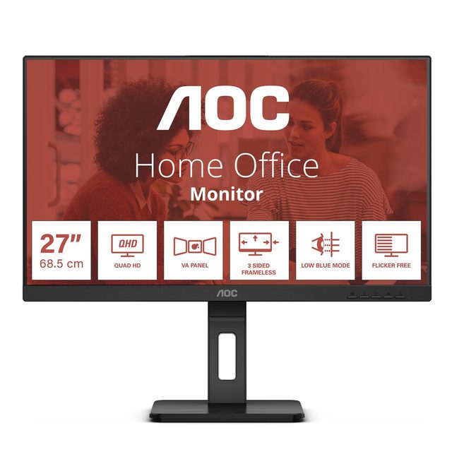 Cm (27") 2560 X 1440 Pixel AOC Q27E3UMF 16:9 Quad HD VA 75 Hz USB-Hub Pivot Height Speaker 68,6