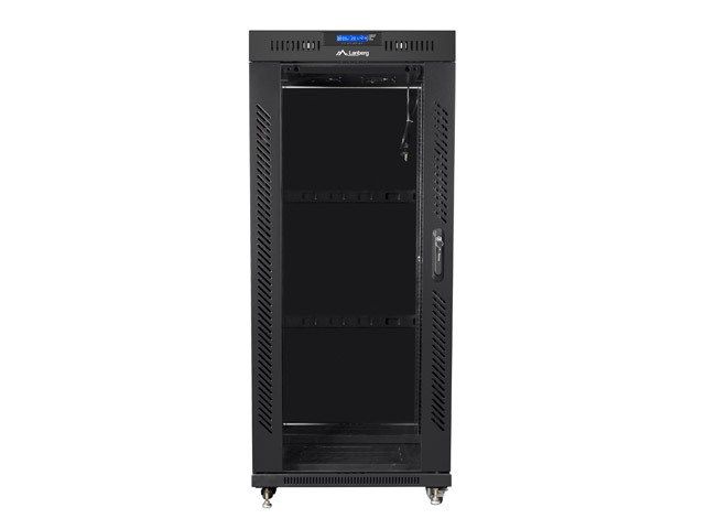 Lanberg free standing rack 19inch cabinet 27U 600x600 glass door LCD flat pack black Freestanding rack