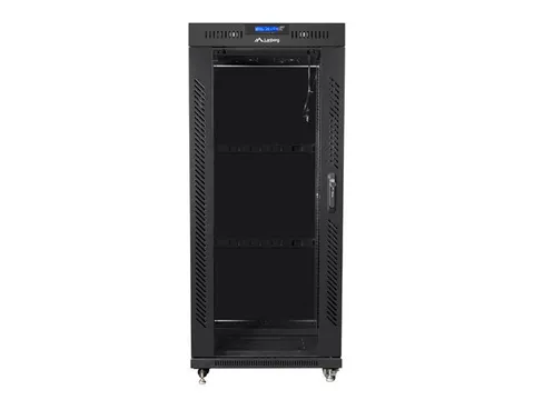 Lanberg free standing rack 19inch cabinet 27U 600x600 glass door LCD flat pack black Freestanding rack