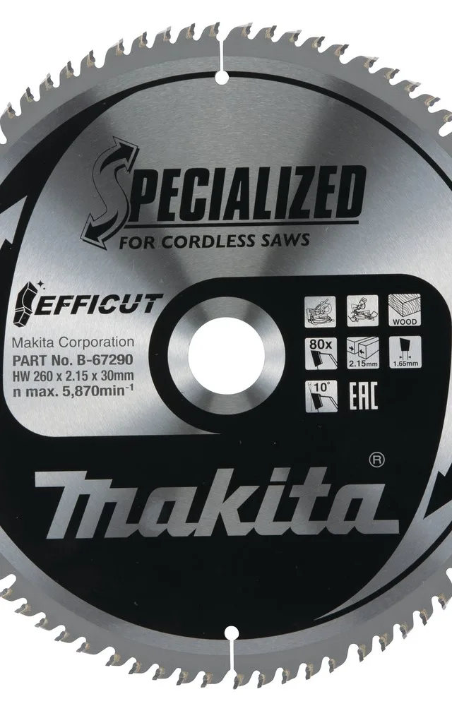T.C.T. Saw Blade 260X2.15X30mm 10° T80 EFFICUT