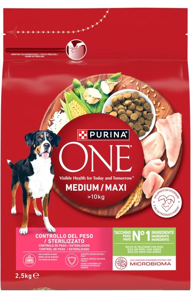 PURINA One Adult Medium/Maxi Weight Control/Sterilized Rich In Turkey With Rice - Dry Dog Food - 2 5kg