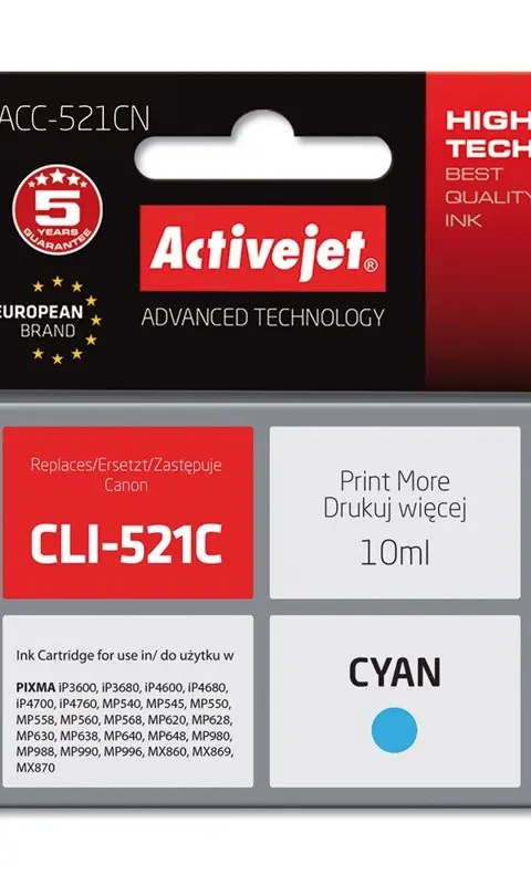 Activejet ACC-521CN ink (replacement for Canon CLI-521C; Supreme; 10 ml; cyan)