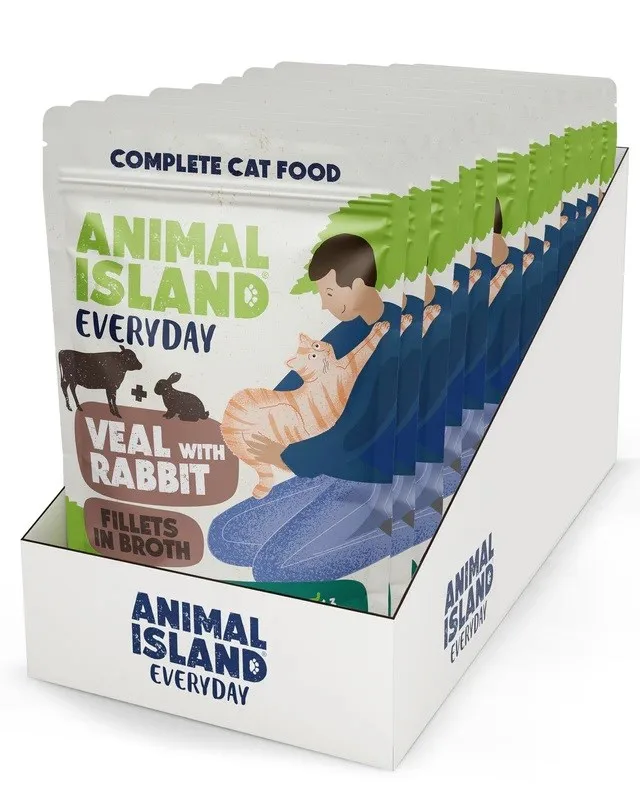 ANIMAL ISLAND Veal With Rabbit Fillets In Broth - Wet Cat Food - 12x85g