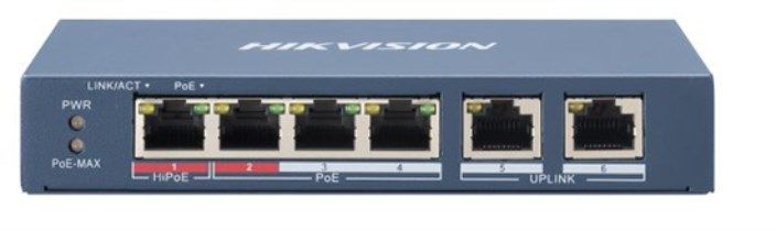 Hikvision DS-3E0106HP-E network switch Unmanaged Fast Ethernet (10/100) Power over Ethernet (PoE) Blue