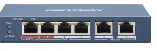 Hikvision DS-3E0106HP-E network switch Unmanaged Fast Ethernet (10/100) Power over Ethernet (PoE) Blue