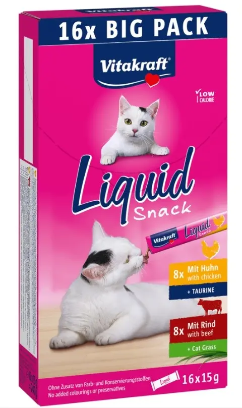 VITAKRAFT Cat Liquid-Snack With Beef And Chicken - Cat Treats - 16 X 15g