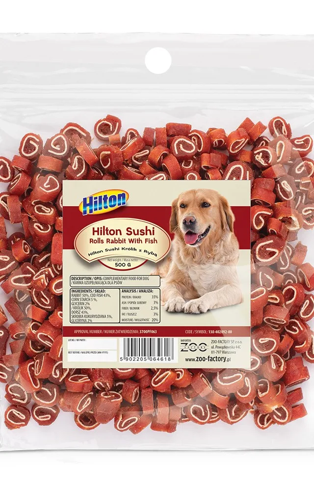 HILTON Sushi Rolls Rabbit With Fish - Dog Treat - 500 G
