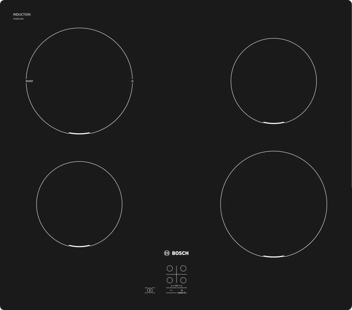Bosch Serie 2 PUG611AA5E Hob Black Countertop 60 Cm Zone Induction Hob 4 Zone(S)