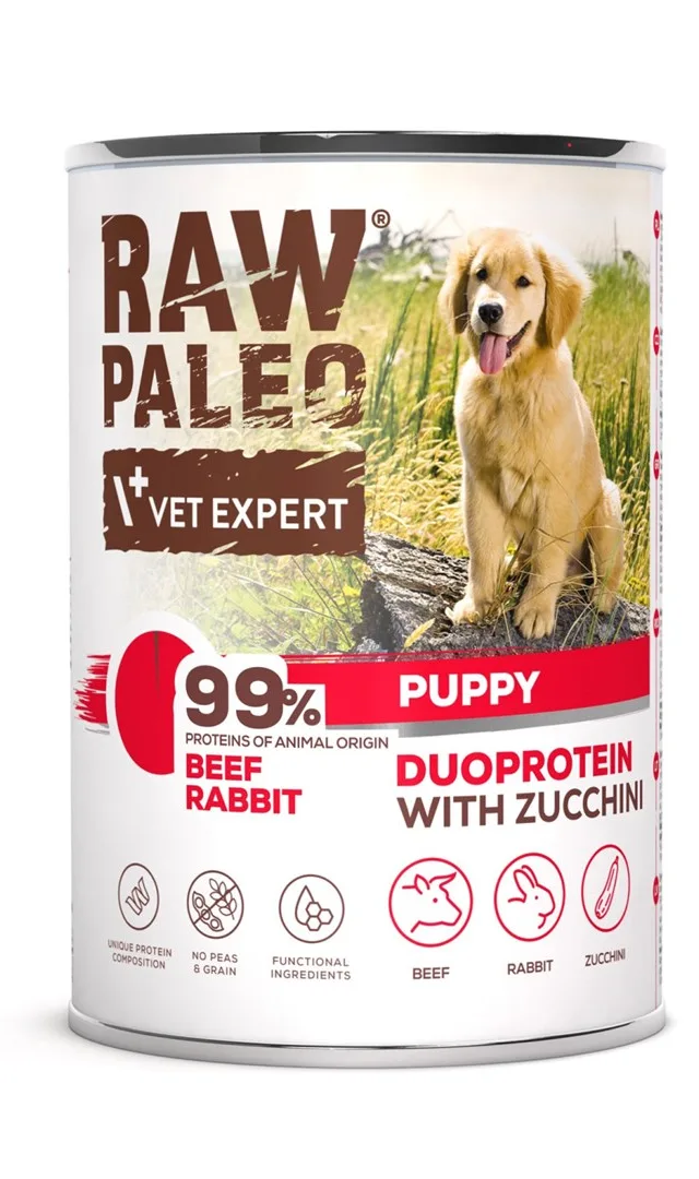 VETEXPERT Raw Paleo Duoprotein Beef Rabbit Puppy - Wet Dog Food - 400g