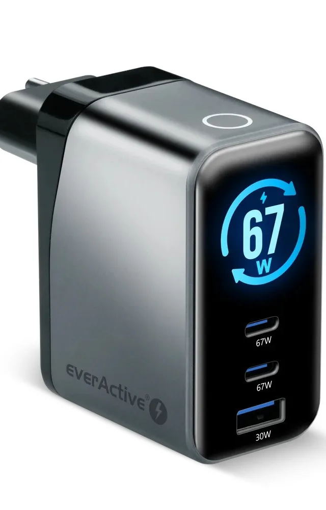Charger GaN 1 x USB, 2 x USB-C Quick Charge 4+ 67W black