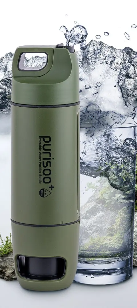 Extralink PURISOO BUTELKA Z SYSTEMEM FILTRUJACYM Z POMPKA 400ML FILTR UF ACF Water Filtration Bottle 0.4 L Green Olive