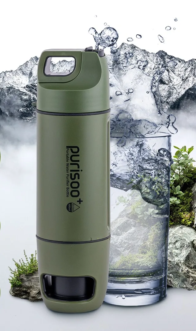 Extralink PURISOO BUTELKA Z SYSTEMEM FILTRUJACYM Z POMPKA 400ML FILTR UF ACF Water Filtration Bottle 0.4 L Green Olive