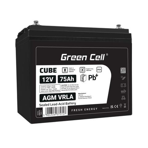 Green Cell CUBE AGM IP54 12V 75Ah VRLA Battery Gel Deep Cycle Powerchair Photovoltaic Leisure Battery Campervan