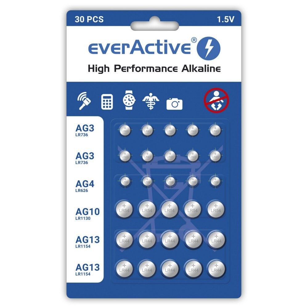Mini Alkaline Battery Set EverActive 10 X G3 / LR41 5 X G4 / LR626 5 X G10 / LR1130 10 X G13 / LR1154